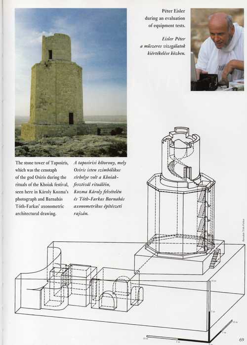 25b. Taposiris Magna. Stone tower with axonometric drawing (Barnabás Tὸth-Farkas’) (Vörös 2004, p. 69)