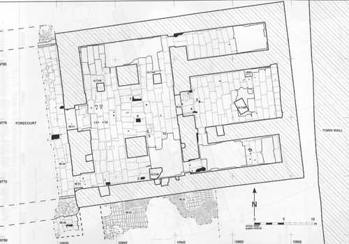 3. Aswan. Temple of Isis. Map of the pavement with traces of reuse indicated in grey (Dijkstra 2008, fig. 5)